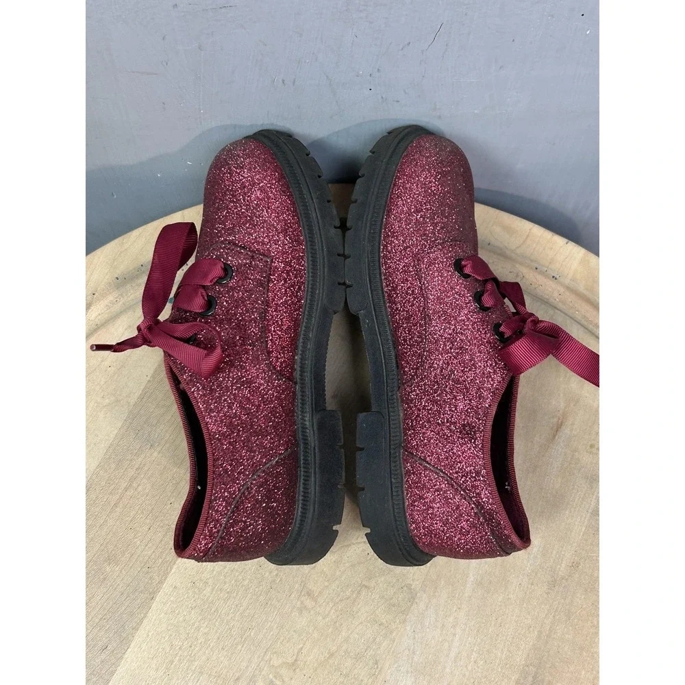 Cat & Jack‎ Shoes Girls Size 12 Burgundy Glitter Oxford Dress Ribbon Lace Up